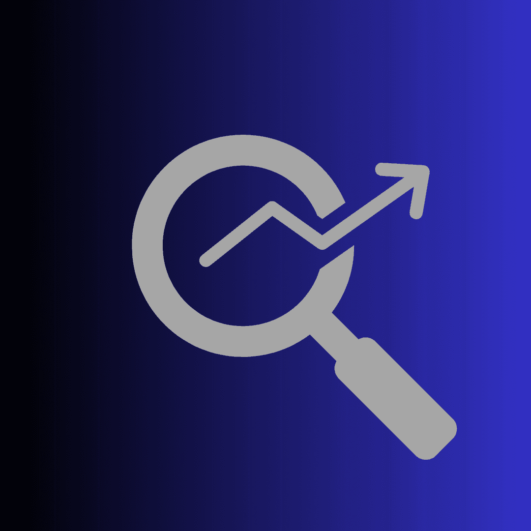 blue gradient background with silver magnifying glass and arrow