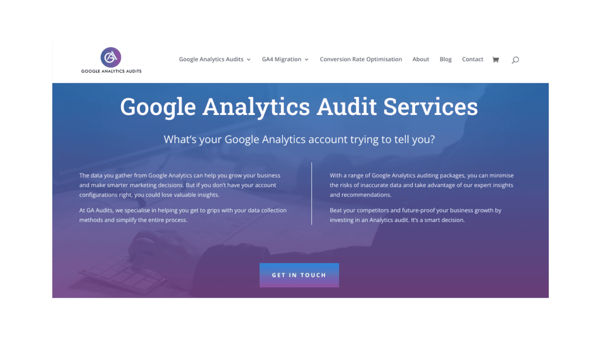 Screenshot of the Google Analytics Audits homepage 